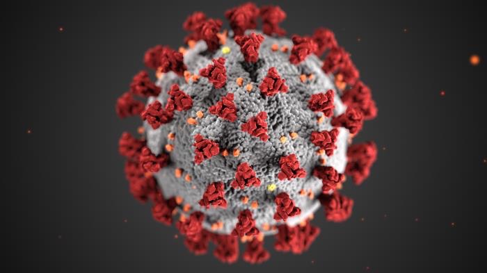 CDC illustration of coronavirus on black background